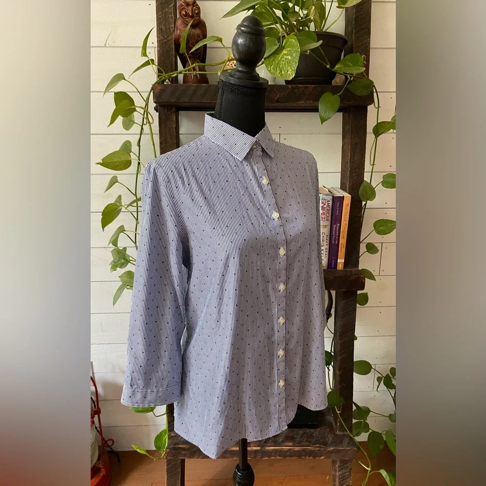 Land’s End Pin Stripe with Polka Dots Button Down Shirt